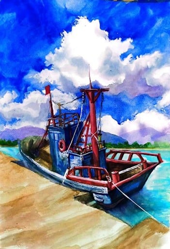 Revenir de voyage – 52x37 – aquarelle